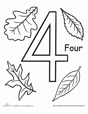 Preschool Counting & Numbers Animals Worksheets: Count and Color: Four Leaves Number 4 Coloring Sheet, Preschool Numbers, Number Crafts, Pre K Worksheets, Fall Worksheets, Preschool Crafts Fall, Preschool Counting, Numbers Worksheets, Abc Worksheets