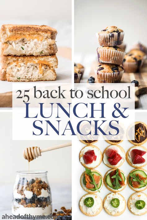 Browse the top 25 back to school lunch and snack ideas from granola bars, muffins, sandwiches, baked bites, fruits, dip and more kid-friendly recipes. | aheadofthyme.com #backtoschool #schoolsnacks #homeschool #homeschoolsnacks #schoollunch High School Snack Ideas, School Lunch Baking Ideas, Team Dinner Ideas High School, Quick Dinner Bread, Team Dinner Ideas, Game Day Dips, Baked Sweet Potato Wedges, Blueberry Yogurt Muffins, Kids Snack Box