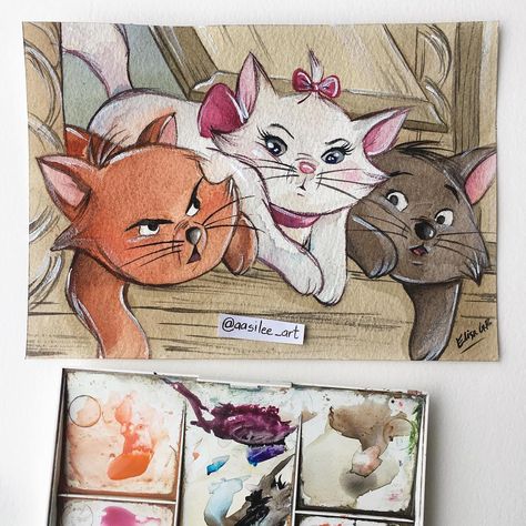 Elisa G.B. on Instagram: “#Aristocats commission 😸🎀🐱🐾. Hope everyone had a nice weekend ☺️. #watercolor #disney #marie #toulouse #berlioz” Drawing Disney, Watercolor Art Disney, Disney Watercolor Paintings, Drawing With Watercolor, Disney Watercolor, Marie Cat Drawing, Disney Painting, Marie Aristocats Drawing, Aristocats Painting