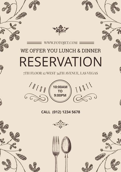 Restaurant Reservation Information Poster Template | FotoJet Restaurant Posters, Open Restaurant, Restaurant Pictures, Restaurant Poster, Dinner Reservations, Information Poster, Editing Tools, Event Poster, Photo Projects