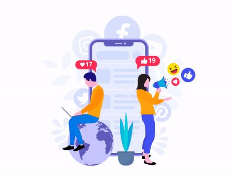 Social media marketing flat illustration by Oleksii Kolosov Social Media Marketing Illustration, Social Media Gif Animation, Digital Marketing Animation, Digital Marketing Illustration, Social Media Gif, Social Media Animation, Social Media Illustration, Robot Picture, Wallet Inspiration