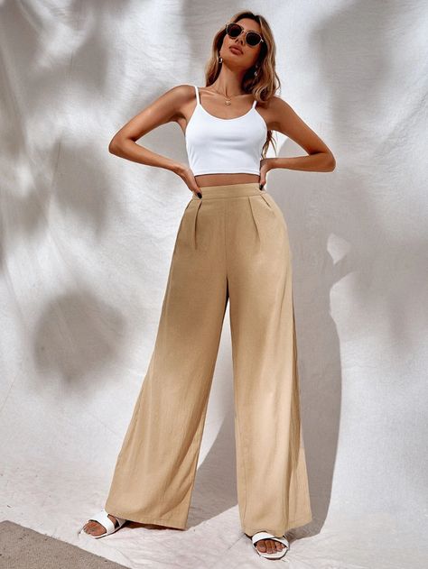 Solid Cami Top & Wide Leg Pants | SHEIN USA European Style Outfits, Everyday Outfits Summer, Spain Outfit, Wide Legged Pants, Europe Outfits, Trip Outfits, Italy Outfits, Shein Outfits, Jumpsuit Outfit