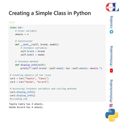 Python Classes with Examples Syntax of a Python Class: Creating a Simple Class in Python Code: https://www.clcoding.com/2024/04/mastering-python-classes-comprehensive.html Python Notes, Coding Notes, Python Projects, Electrical Engineering Projects, Python Coding, Python Code, Web Development Programming, Learn Computer Science, Learn Computer