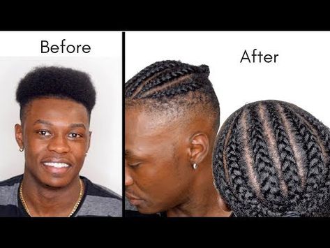 Quick & Easy Men’s Cornrow Braids | High Top Hairstyle - YouTube Cornrow Man Bun, How To Cornrow Short Hair, Men Cornrows Short Hair, High Top Cornrows Men, Short Hair Cornrows Men, Braids With Fade Short Hair, Cornrows Short Hair, Man Braids, Hair Journal