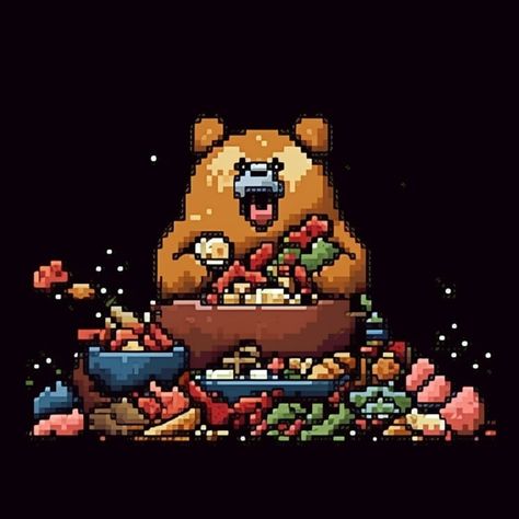 Pixel Art: Hungry Bear Hungry Bear, Bear Character, Pixel Art, Animals, Quick Saves, Art