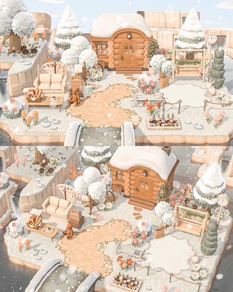 Acnh Happy Home Paradise Winter, Acnh Winter House Ideas, Acnh Winter Flowers, Acnh Winter Island, Christmas Acnh, Acnh Winter, Acnh Cottagecore, Animal Crossing Guide, Animal Crossing Wild World