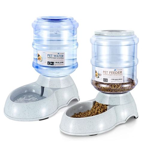 Flexzion Automatic Pet Feeder & Waterer Set of 2 Pack, Self Feeding Replenish Dog Cat Bowls, Gravity Food & Water Storage Container Fountain Jug Pet Supplies Plastic Skid Proof Rubber Feet (3 Gallon) Container Fountain, Gravity Feeder, Water Storage Containers, Dry Food Storage, Dog Feeder, Pet Feeder, Cat Feeding, Medium Sized Dogs, Water Storage