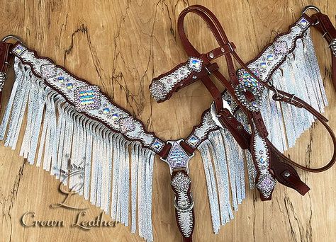 2014 Style Silver Ice Fringe Tack Set | Crown Leather Royal Pic, Bling Tack Sets, Western Tack Sets, Barrel Racing Tack Sets, Quinceanera Red, Barrel Racing Tack Rodeo, Bling Horse Tack, Leather Horse Tack, Bling Tack