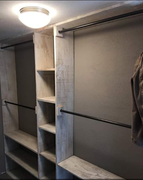 Build Your Own Closet System Custom, Cheap Diy Closet Shelves, Building A Closet Organizer, Closet Wall Storage Ideas, Diy Walk In Closet Shelves, One Wall Closet Design, Open Master Closet, Basement Closet Organization Ideas, Closet Diy Build