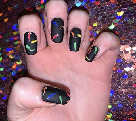 real nails. all freehand Worm Nail Art, Gummy Worm Nails, Worm On A String, Real Nails, Nail Blue, Artificial Nails, How To Do Nails, Nail Ideas, Nail Inspo