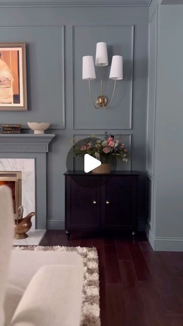 Farrow & Ball on Instagram: "Leave a 💙 if you love this transformation as much as we do …
 
@peonyandhoney opted for #DeNimes on the walls and woodwork in her living room for a classic, welcoming and above all incredibly elegant feel.
 
Been inspired? We recommend pairing with #SchoolHouseWhite on the ceiling for a cohesive scheme.
 
#FarrowandBall #livingroominspo #beforeandafter" Farrow And Ball Living Room, Surrey House, The Ceiling, Living Room Inspo, Front Room, Farrow Ball, Wooden Doors, If You Love, Family Room