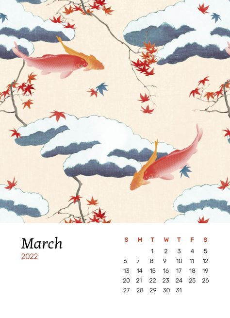 Japanese 2022 March calendar template, monthly planner vector. Remix from vintage artwork by Watanabe Seitei | free image by rawpixel.com / Sasi Aesthetic Monthly Planner, Calendar Aesthetic, March Calendar, Japanese Calendar, Modern Calendar, Creative Calendar, Minimalist Calendar, Vintage Calendar, Coloring Calendar