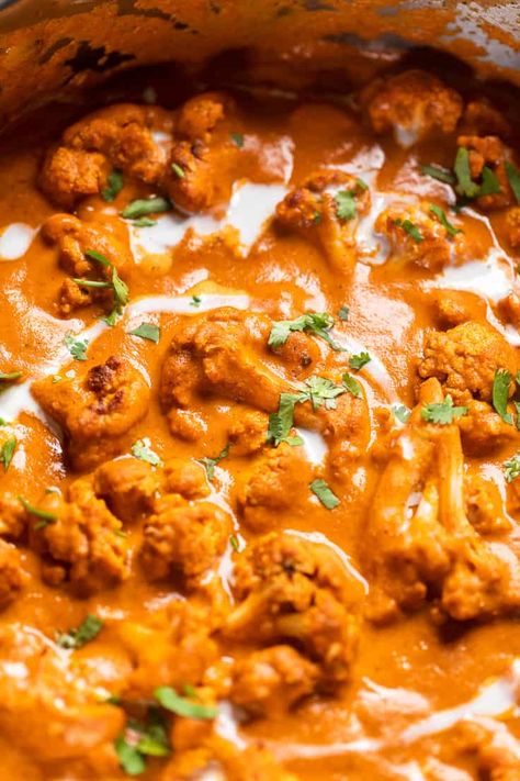 Butter Cauliflower Curry, Vegan Butter Cauliflower, Indian Butter Cauliflower, Butter Cauliflower Recipes, Cauliflower Butter Chicken, Butter Cauliflower Indian, Cauliflower Recipes Indian Curries, Vegan Indian Food Recipes, Cauliflower Indian Recipes