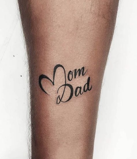 Mom dad tattoo by @guntur_guns_tattoos Tattoos For Men Small Meaningful, Mom Dad Tattoo Designs For Female, Memorial Tattoo For Parents, In Memory Of Parents Tattoo Ideas, Tattoos For Parents That Have Passed, Tattoos For Ur Mom, Step Dad Tattoos For Daughter, Parents Memorial Tattoo Ideas, Dad In Heaven Tattoo