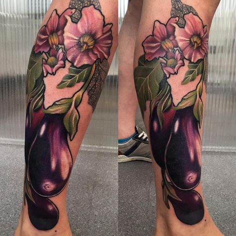 JESSICA. MACH Kanji Tattoo, Hourglass Tattoo, American Traditional, Fall Festival, Leg Tattoos, Inspirational Tattoos, Eggplant, Tattoo Artists, Flower Tattoo