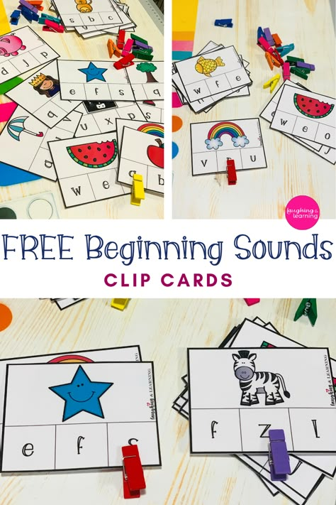 If you're little learners are beginning to sound out words, these free beginning sounds clip cards are perfect! Simply download, print, cut, and engage! #printableactivities #preschoolactivities #literacyactivities #alphabet #printableliteracyactivities #kindergartenactivities #kindergartenliteracyactivities #kindergartenliteracy #education Superhero Learning Activities Preschool, Initial Sound Picture Cards Free, Beginning Sound Centers, Beginning Sounds Clip Cards Free, Beginning Sound Clip Cards Free, Alphabet Clip Cards, Sounds Activities, Prek Literacy, Literacy Games