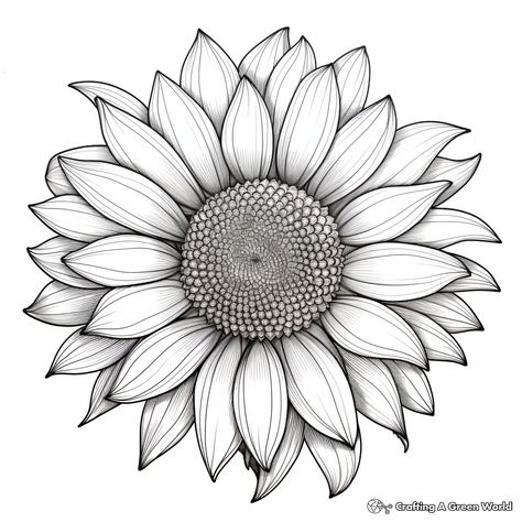 Pictures Of Sunflowers To Draw, Sunflower Drawing Sketch, Butterfly And Sunflower Drawing, Sunflower Leaves Drawing, Big Sunflower Painting, Sunflower Traceable, Sunflower Sketch Simple, Printable Adult Coloring Pages Flowers, Sunflower Drawing Pencil