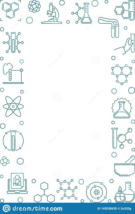 Chemistry Vector Vertical Background With Chemical Line Icons Stock Outline Design For Chart Paper, Chemistry Project Border Design, Chemistry Border Design, Chemistry Poster Ideas, Border Design For Science Project, Chemistry Presentation, Chemical Background, Creative Border Ideas For Projects, Aesthetic Borders