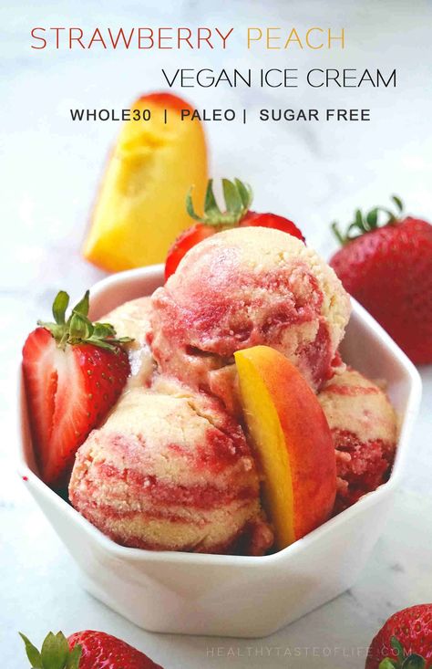 Gluten Free Clean Eating, Whole 30 Dessert, Peach Ice Cream, Dairy Free Ice Cream, Vegan Sugar, Paleo Vegan, Gluten Free Sugar Free, Vegan Ice Cream, Strawberry Desserts