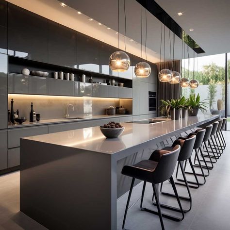 The Versatility of Grey in Today's Kitchen Designs • 333+ Images • [ArtFacade] Modern Grey Kitchen Design, Cabinet Colours, Building Kitchen, Luxury Kitchen Island, Kitchen Elements, Modern Grey Kitchen, Kitchen Bar Design, Modern Luxury Kitchen, Kitchens Design