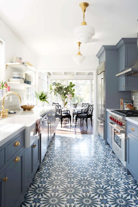 Our Most Popular Rooms in May | Architectural Digest Galley Kitchen, A Kitchen, Tile, Flooring, Blue, White, Design