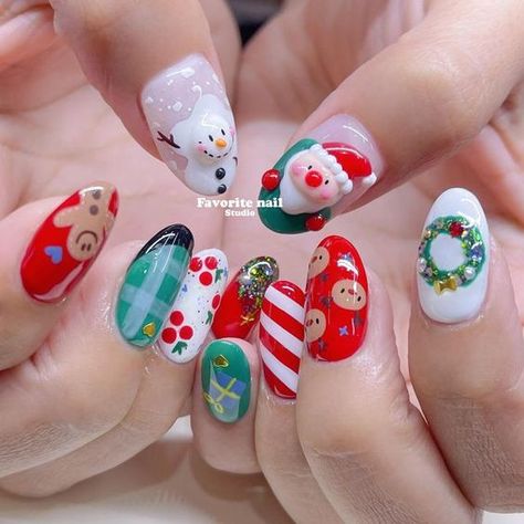 Christmas 3d Nail Art Designs, Nails Navidad, Line Nail Designs, Ballerina Nails Designs, New Years Nail Art, Xmas Nail Art, Nail Designs Ideas, 3d Nail Art Designs, Retro Nails