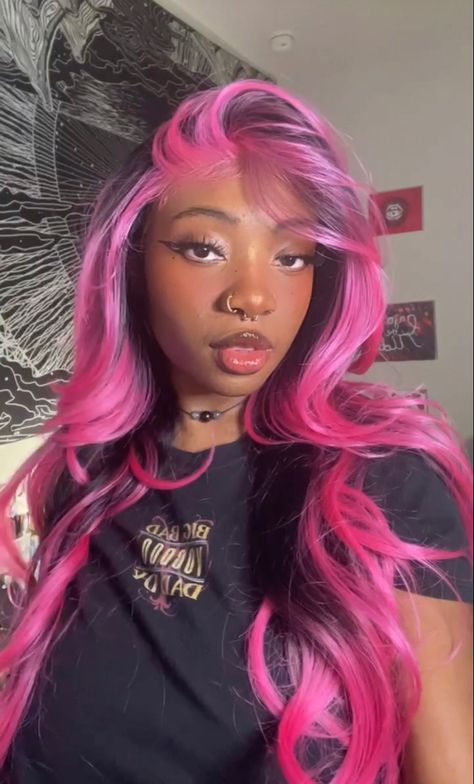 black girl with black and pink ombre wig Pink And Black Wig Black Women, Wig Custom Color, Black Woman Pink Dress, Vice Unit 10 Wig, Colorful Hairstyles For Black Women, Pink And Green Hair Black Women, Blonde And Pink Hair Black Women, Brown And Pink Hair Black Women, Pink And Black Hair Black Women