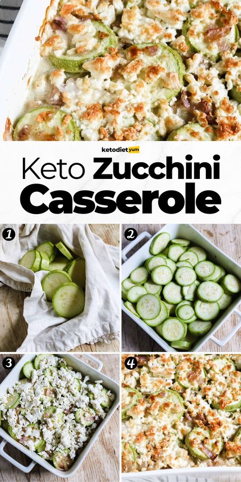 This cheesy zucchini casserole is a keto-friendly casserole that is perfect for dinner. Crispy on the outside, with a creamy cheesy inside packed with mozzarella, feta cheese, and fresh zucchini. Zucchini Noodle Recipes Keto, Bariatric Zucchini Recipes, Keto Gluten Free Recipes Dinner, Low Carb Meals Easy Lunches, No Carb Recipes For Dinner, Atkins Recipes Dinner, Keto Zucchini Casserole, Carb Free Dinner, Keto Side Dishes Easy