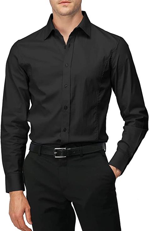 Casual Black Dress Outfit, Outfit Semi Formal, Casual Black Dress, Black Dress Outfit, Casual Dress Shirt Men, Shirt Outfit Men, Color Block Shirts, Slim Fit Dress, Slim Fit Dress Shirts