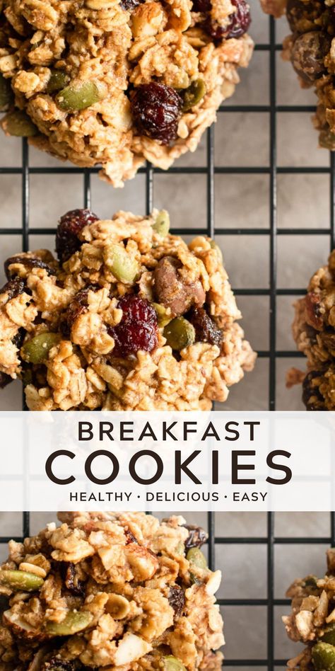 Breakfast cookies are convenient, delicious, and easy to make. Gluten-free and naturally sweetened, these chewy cookies are hearty and loaded with everything you need to kick off your day and are the perfect grab-and-go breakfast or afternoon snack. | realandvibrant.com #realandvibrant #breakfast #cookies Oatmeal Breakfast Cookies, Breakfast Cookie Recipe, Biscuits Diététiques, Breakfast Cookies Healthy, Chewy Cookies, Afternoon Snack, Gluten Free Breakfasts, Breakfast Cookies, Healthy Cookies