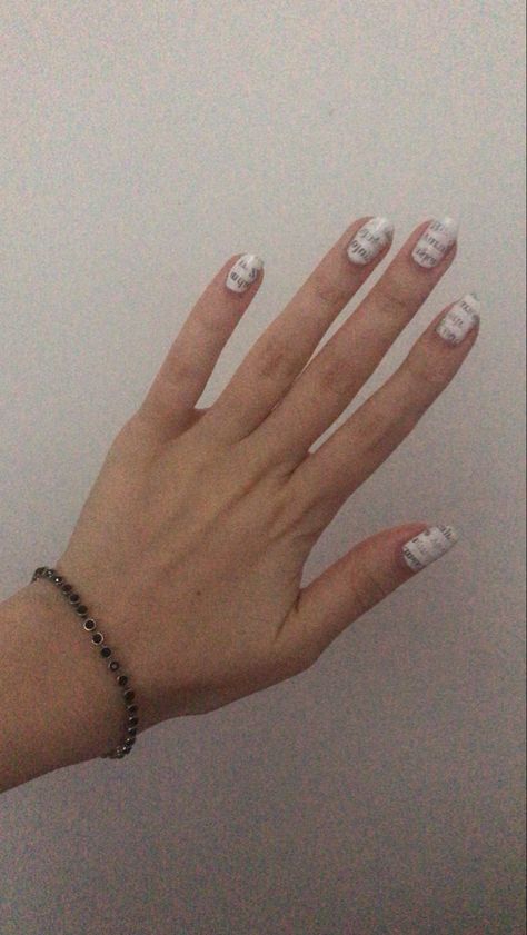 #newspaper #nails #nailart #white #beauty #care Nailart White, Newspaper Nail Art, Newspaper Nails, Nails Nailart, White Nails, Beauty Care, Nail Ideas, Nail Inspo, Newspaper