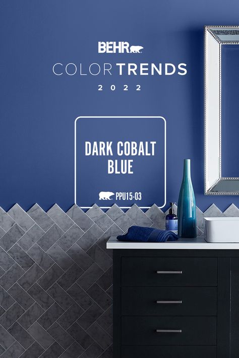 July's Color of the Month is Dark Cobalt Blue, a rich, vivid blue that feels boldly luxurious. Behr Dark Cobalt Blue, Dark Cobalt Blue Paint, Behr Color Trends, Cobalt Blue Paint, Color Tile Backsplash, Dark Blue Paint, Behr Colors, Color Of The Month, July Colors