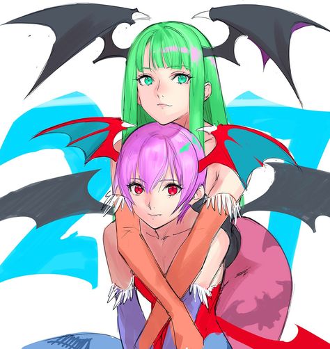 Morrigan And Lilith, Lilith Darkstalkers, Lilith Aensland, Morrigan Aensland, Capcom Art, Street Fighter Art, Street Fighter, Cute Anime Character, Game Art