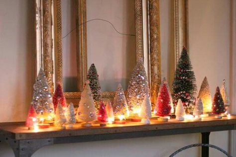 Love this! Simple Thoughts, Diy Christmas Garland, Bottle Brush Christmas Trees, Christmas Mantle, Christmas Mantels, Bottle Brush Trees, Mini Christmas Tree, Bottle Brush, Garland Decor