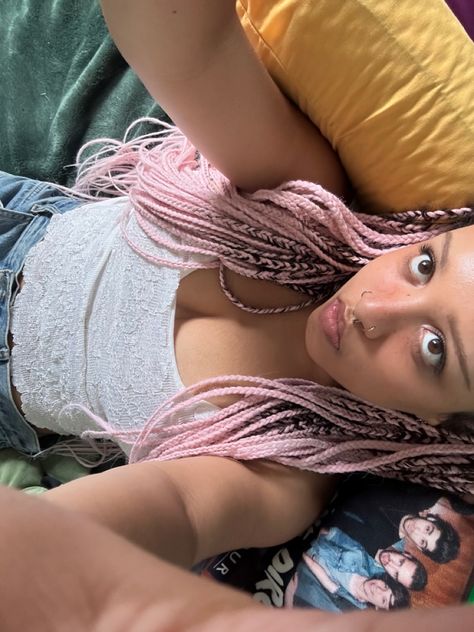 Pastel Pink Box Braids, All Pink Braids, Light Pink And Black Braids, Pastel Pink Braids, Light Pink Box Braids, Pastel Box Braids, Blonde And Pink Box Braids, Light Pink Braids, Pink Goddess Braids