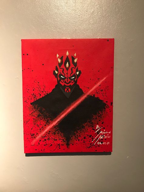 Darth Maul Star Wars Canvas Painting, Darth Maul Art, Star Wars Art Painting, Room Theater, Mini Canvases, Star Wars Painting, Diy Gifts For Him, Pop Culture Art, Darth Maul