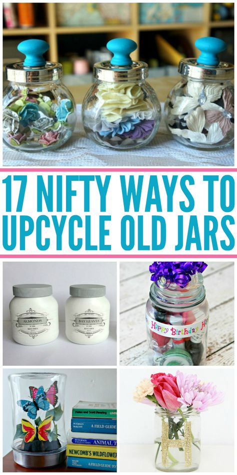 17 Nifty Ways to Upcycle Old Jars - One Crazy House Glass Jar Crafts Diy, Repurpose Jars, Glass Jar Crafts, Upcycle Jars, Reuse Candle Jars, Repurpose Candle Jars, Candle Reuse, Jars Crafts, Old Jars