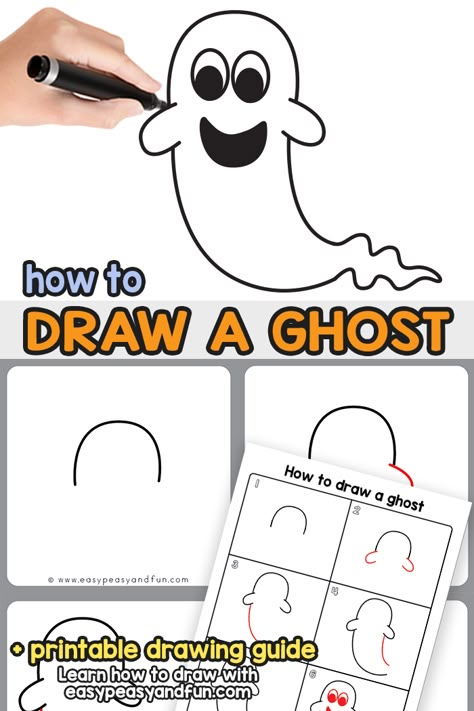 How to Draw a Ghost Step by Step Ghost Drawing Tutorial (easy) Draw Ghost, Draw A Ghost, Christmas Lights Drawing, Halloween Crafts And Activities, Ghost Drawing, Crafts Printable, Drawing Instructions, Directed Drawing, Do Crafts