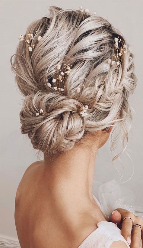 Low Updo Prom Hairstyle, Side Bun With Braid Wedding Hair, Wedding Hair Side Bun, Bridesmaid Hair With Braid Updo, Side Braid Low Bun Wedding Hair, Wedding Braid Bun Hairstyles, Wedding Updo Side Bun, Wedding Hairstyles Side Bun, All Up Hairstyles Wedding