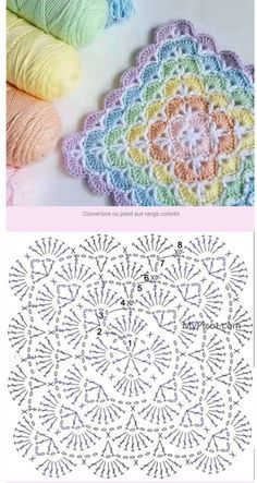 Crochet Square Blanket, Granny Square Crochet Patterns Free, Crochet Stitches Diagram, Casting On, Crochet Motif Patterns, Mode Crochet, Sweater Knitting, Crochet Quilt, Pola Sulam