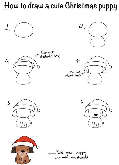 Cute Christmas Drawing Ideas, Easy Christmas Drawings, How To Draw Cute, Easy Step By Step Drawing, Christmas Drawings, Draw Cute, Christmas Doodles, Easy Drawings For Kids, Easy Doodle Art