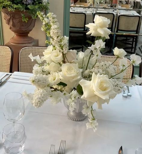 Elspeth Tull (@theblumestudio) • Instagram photos and videos White Delphinium Centerpiece, Classy White Floral Arrangement, White Anthurium Centerpiece, White Flower Frog Arrangement, All White Floral Installation, Modern Centerpieces, White Flower Arrangements, Intimate Wedding Reception, Stylish Couple