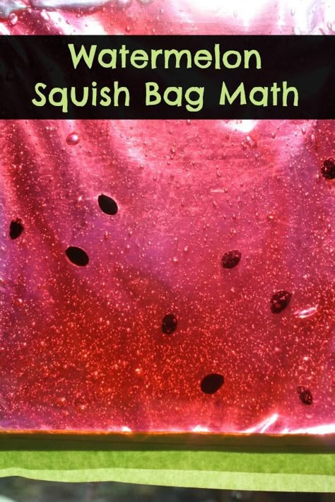 Watermelon squish bag~Great for toddler sensory play. Post also includes preschool and kindergarten math activity for making 10. Watermelon Activities, Preschool Math Games, Sensory Bags, Picnic Theme, Summer Preschool, Toddler Classroom, Sensory Ideas, Toddler Sensory, Kindergarten Math Activities