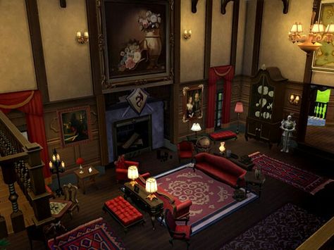 Vampire House Interior, Vampire Living Room, Tvd House, Salvatore Mansion, Glenridge Hall, Vampire Room, Sims 4 Vampire, Salvatore Boarding House, Hogwarts Shifting