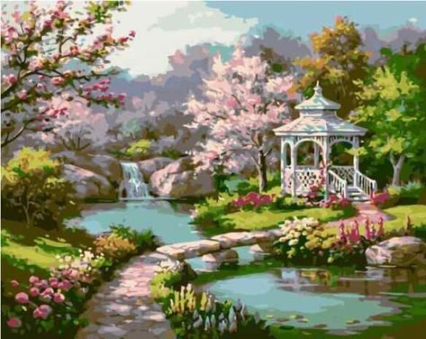 Garden Drawing, Diy Oils, Picture Gifts, Garden Set, Diy Diamond Painting, Traditional Paintings, Living Room Pictures, Canvas Wall Decor, Garden Diy