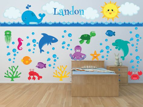 Nursery Wall Decals - Sea Animal Wall Decal - Ocean Wall Decals - Name Wall Decal - Fish Wall Decal - Sea Animals- Ocean Animals Decal Whale Fish, Ocean Themed Nursery, Ocean Nursery, Animal Wall Decals, Nursery Decals, Name Wall Decals, Kids Wall Decals, Nursery Baby Room, Wall Stickers Kids