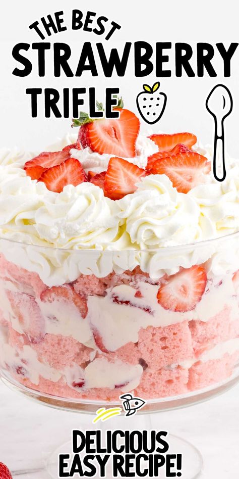 Layered Dessert In Glass Bowl, Cream Cheese Trifle, 13x9 Desserts, Strawberry Cheesecake Trifle, Trifle Bowl Recipes, Layer Dessert, Strawberry Sheet Cakes, Strawberry Truffle, Strawberry Shortcake Trifle