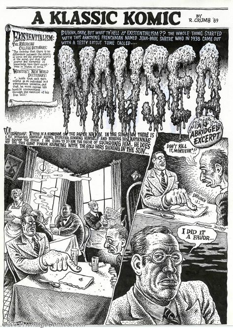 R. Crumb Illustrates Jean-Paul Sartre's Nausea: Existentialism Meets Underground Comics | Open Culture Trippy High, Robert Crumb Art, Crumb Art, Fritz The Cat, Popular Sayings, R Crumb, Underground Comics, Underground Comix, Alternative Comics