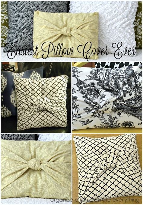 Fall Pillows Living Rooms, Easy No Sew Pillow Covers, Pillow Cover Ideas, Throw Pillow Covers Diy, Diy Throws, Sew Pillow, Tie Pillows, No Sew Pillow Covers, Throw Pillow Diy