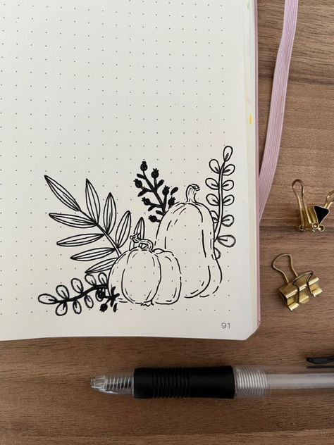 Pumkin Doodles Cute, October Planner Doodles, Journal Page Doodles, Autumn Theme Drawing, Fall Journal Doodles, Fall Theme Journal, September Spread Bullet Journal, Bullet Journal Ideas Pages September, Autumn Aesthetic Drawing Ideas